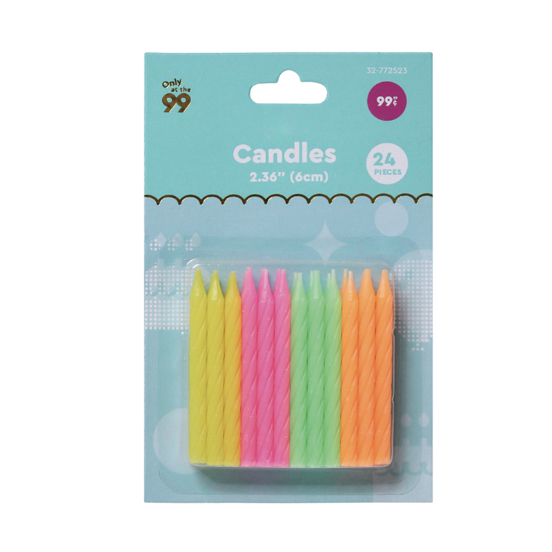 Bougies jaunes, roses, vertes et oranges